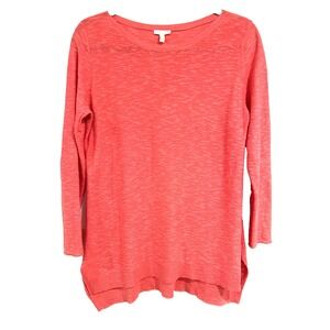 Eileen Fisher Organic Linen & Cotton Blend Tunic Knit Top Sz XL Coral Crew Neck